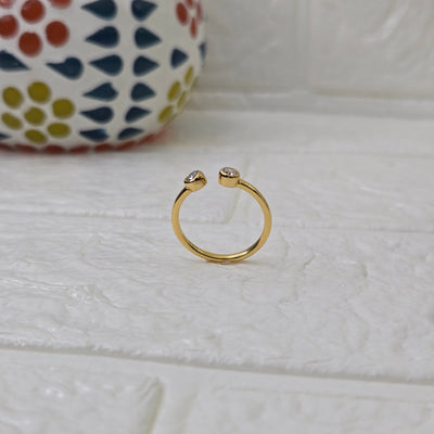 925 sterling silver Converge open ring for women with dual bezel-set stones in gold finish