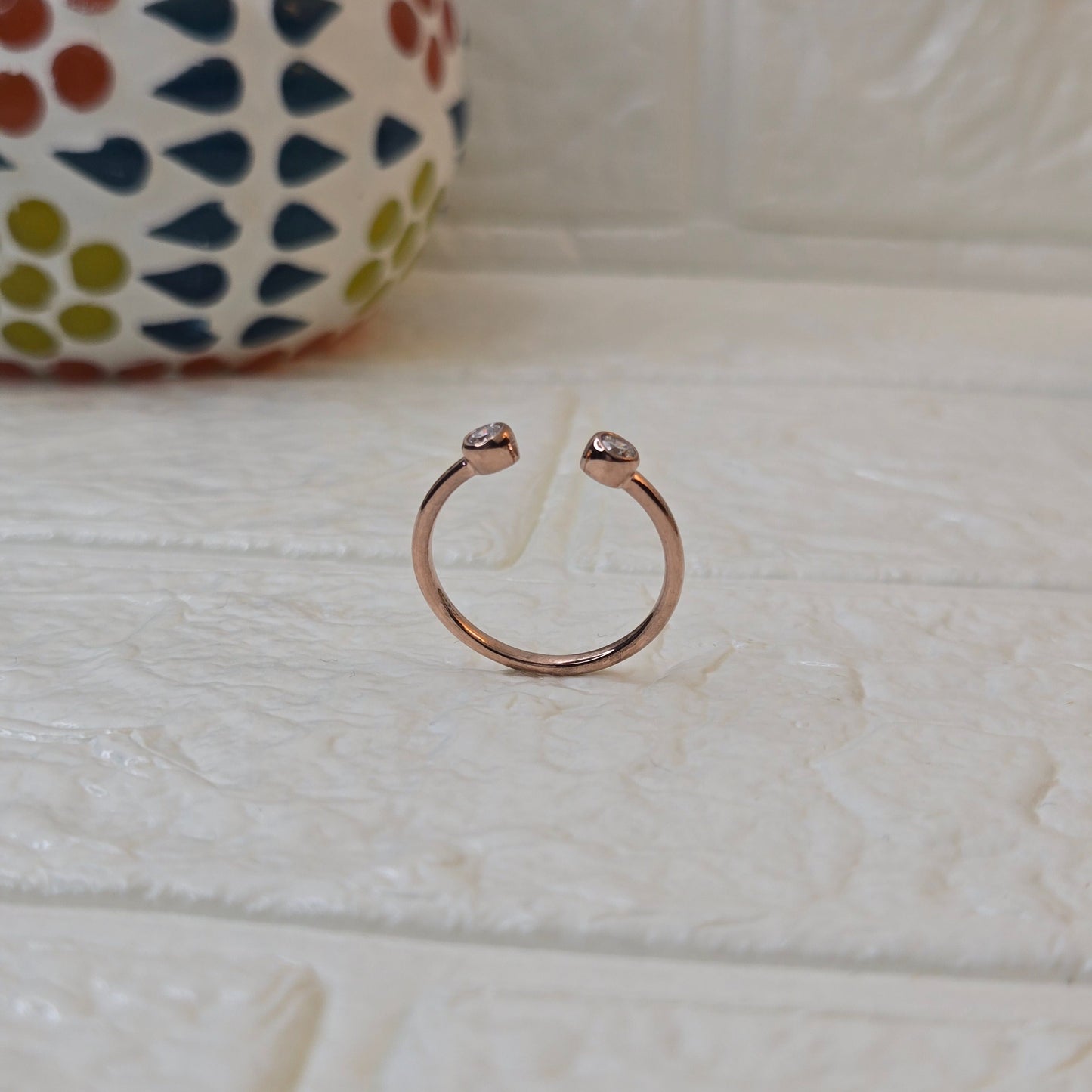 925 sterling silver Converge open ring for women with dual bezel-set stones in gold finish