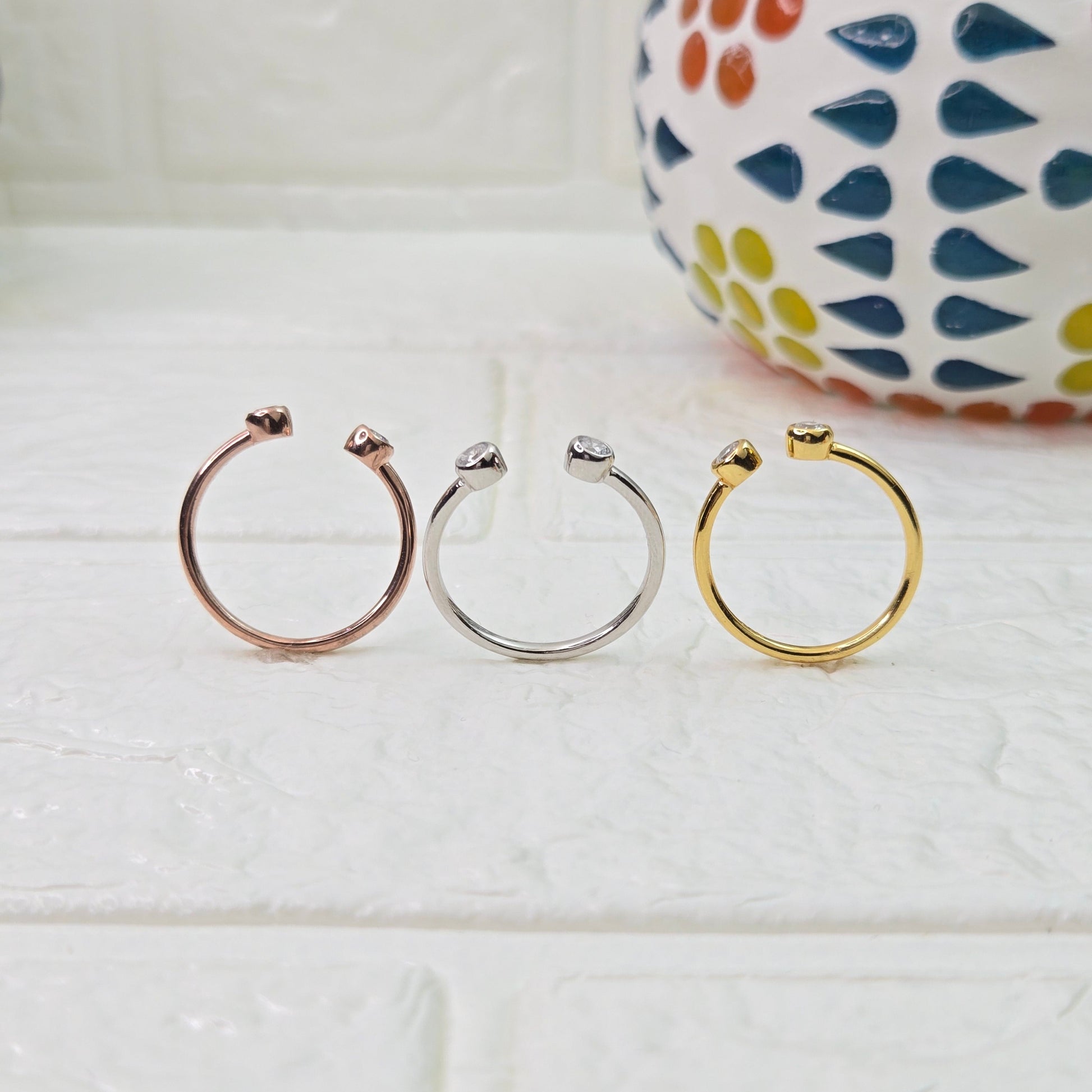 925 sterling silver Converge open ring for women with dual bezel-set stones in gold finish