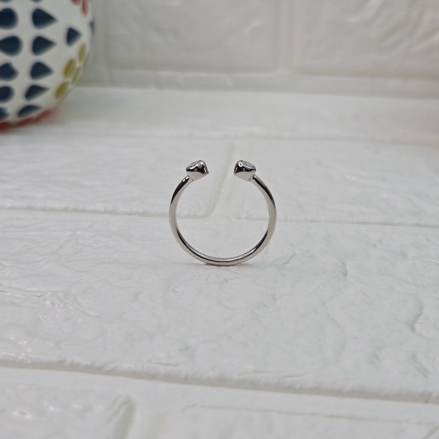 925 sterling silver Converge open ring for women with dual bezel-set stones in gold finish