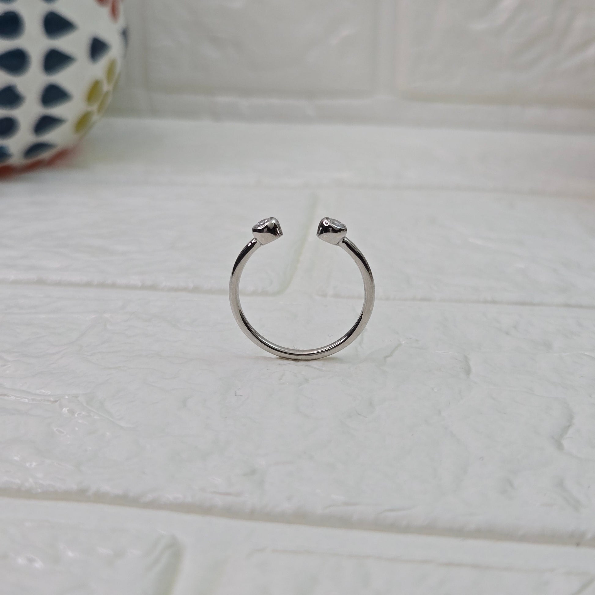 925 sterling silver Converge open ring for women with dual bezel-set stones in gold finish