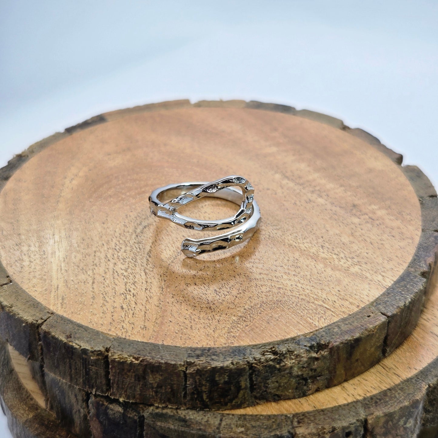 925 sterling silver Unbound ring for women with textured wrap design and modern open band